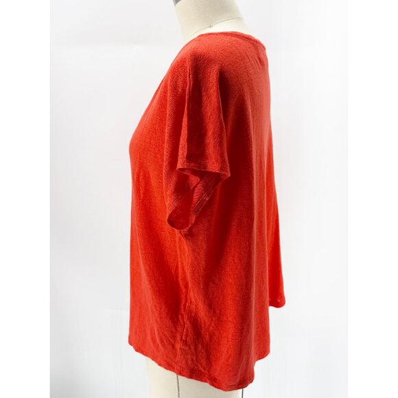 Rachel Zoe Womens 100% Linen V-Neck Short Sleeve Top Red L - Picture 4 of 9